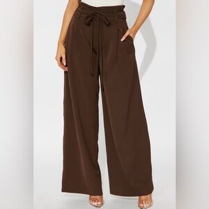 Fashion Nova Chocolate Brown Wide Leg Tie-Waist Pants